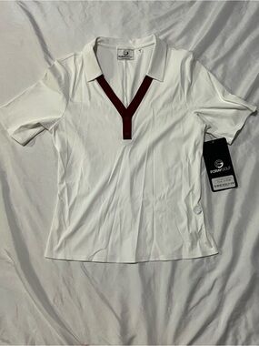Women's White Polo with Burgundy Trim Foray Golf Shirt